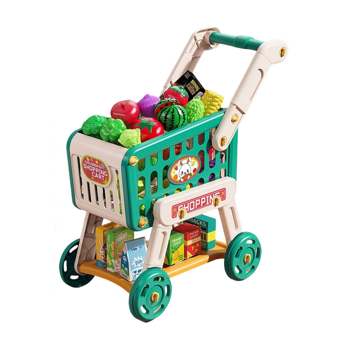 BABYLUNA - Carrito De Compra De Juguete Con 33 Piezas Supermercado