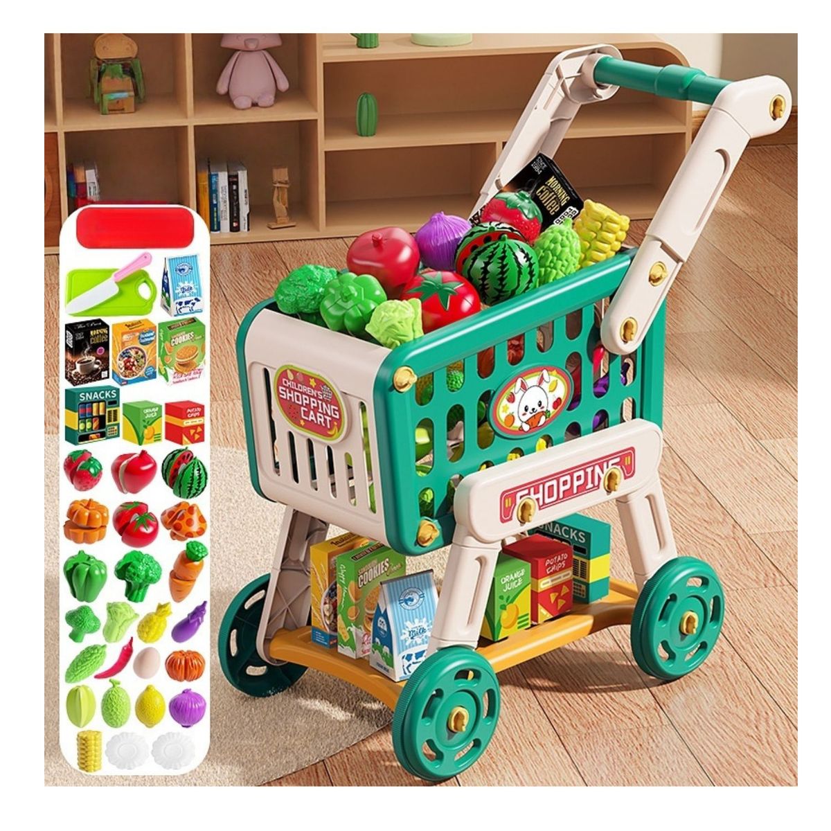 BABYLUNA - Carrito De Compra De Juguete Con 33 Piezas Supermercado