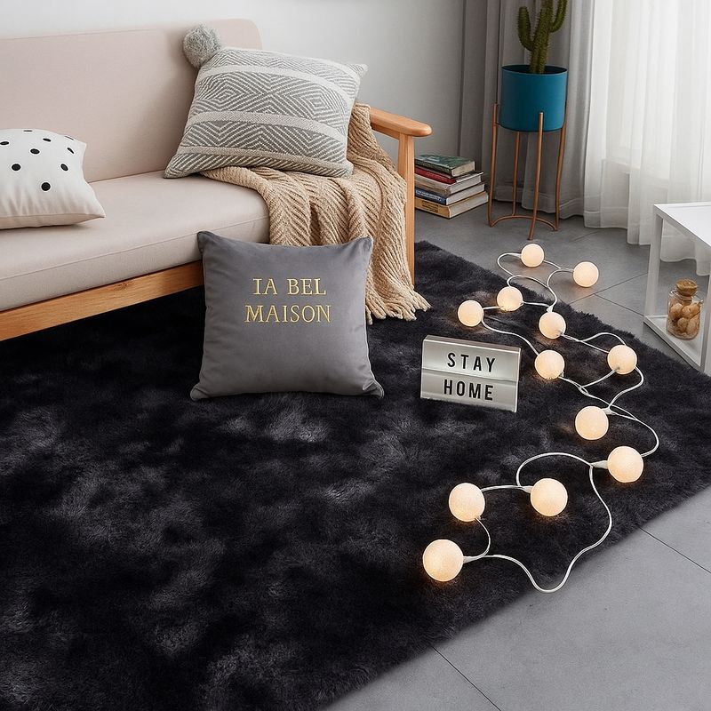 GENERICO - Exclusiva Alfombra Decorativa Negra Jaspeada De Pelo Largo Para Sala