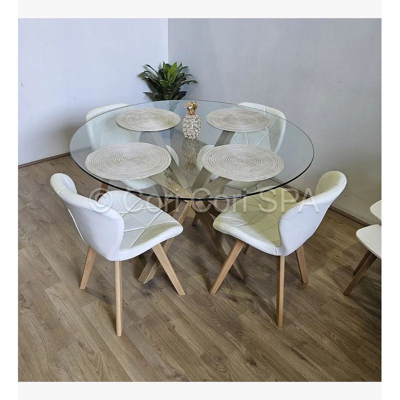 CORI CORI - Comedor Mesa De Vidrio 120cm + 4 Mariposa Wood Beige