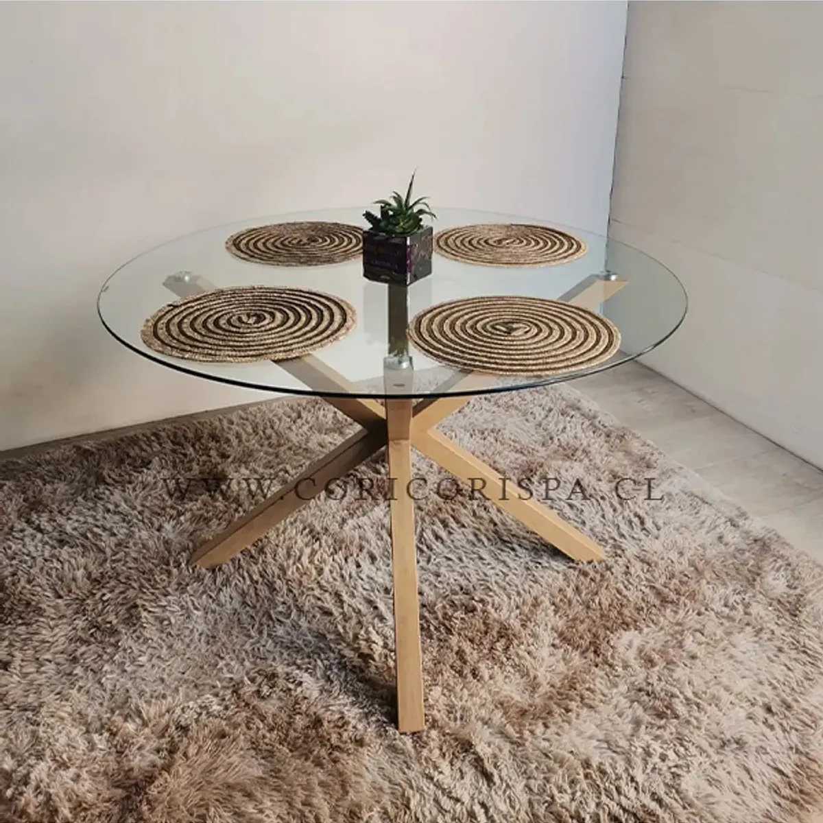 CORI CORI - Comedor Mesa Warwick Vidrio 120cm + 4 Mariposa Wood Beige