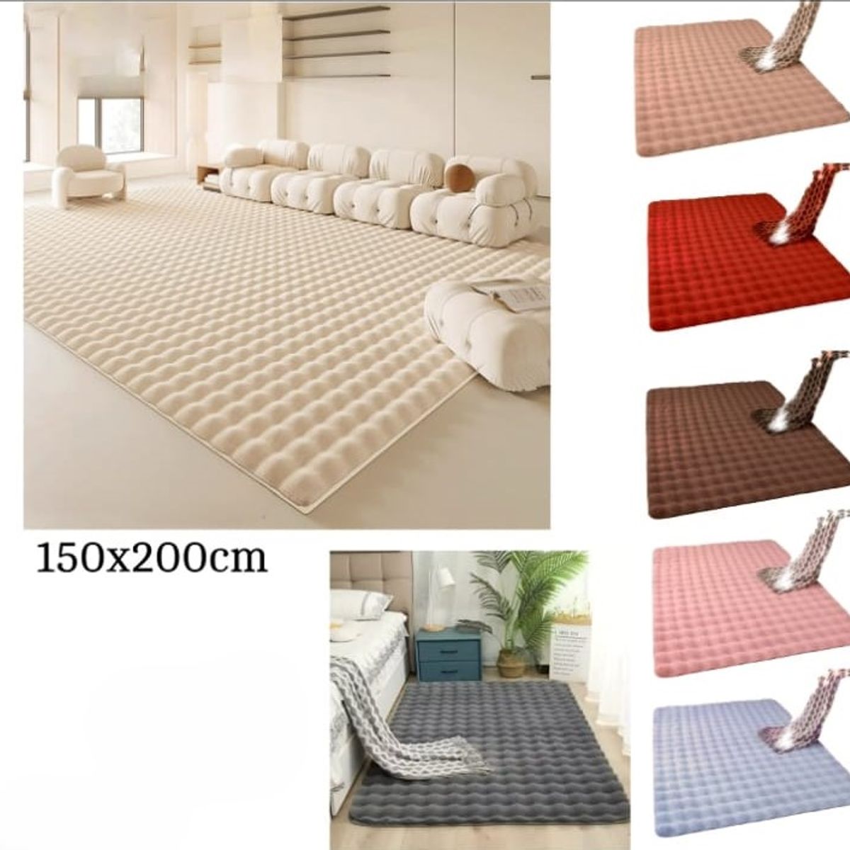 GENERICO - BELLA ALFOMBRA LUJOSA TERCIOPELO BURBUJAS DE PIEL DE CONEJO SINTETICA