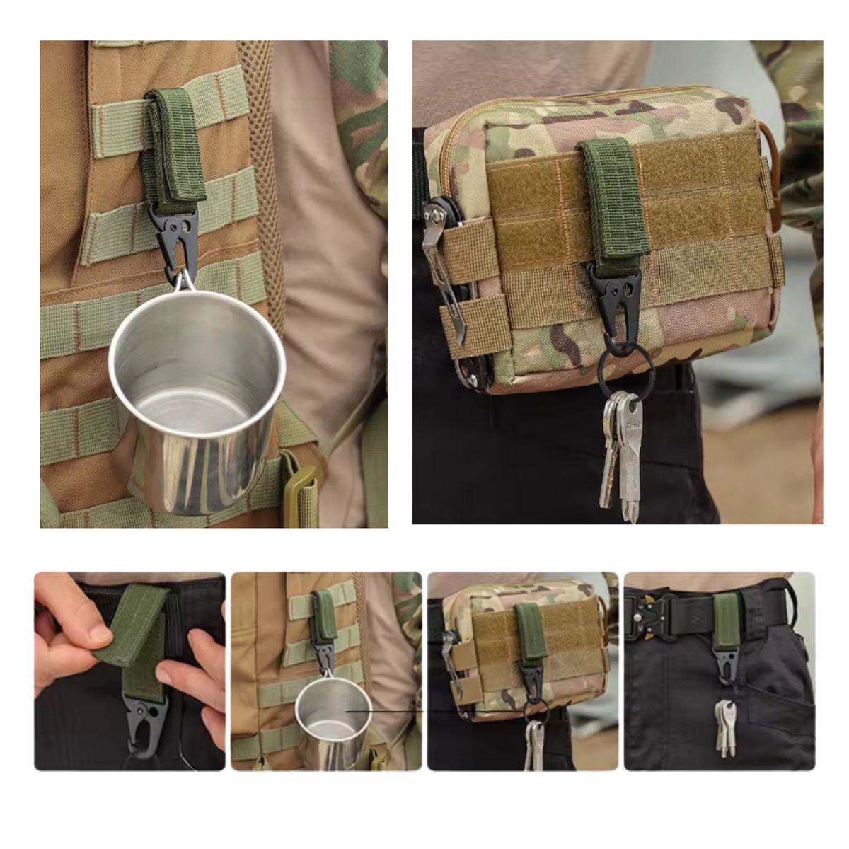 EKOL TACTICA MILITAR - Llavero Mosquetón Táctico Militar Sist Molle Velcro