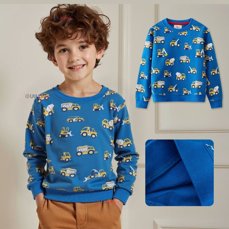 JUMP KIDS - Polerón Algodón Cuello Redondo Niño Azul Claro Grúa