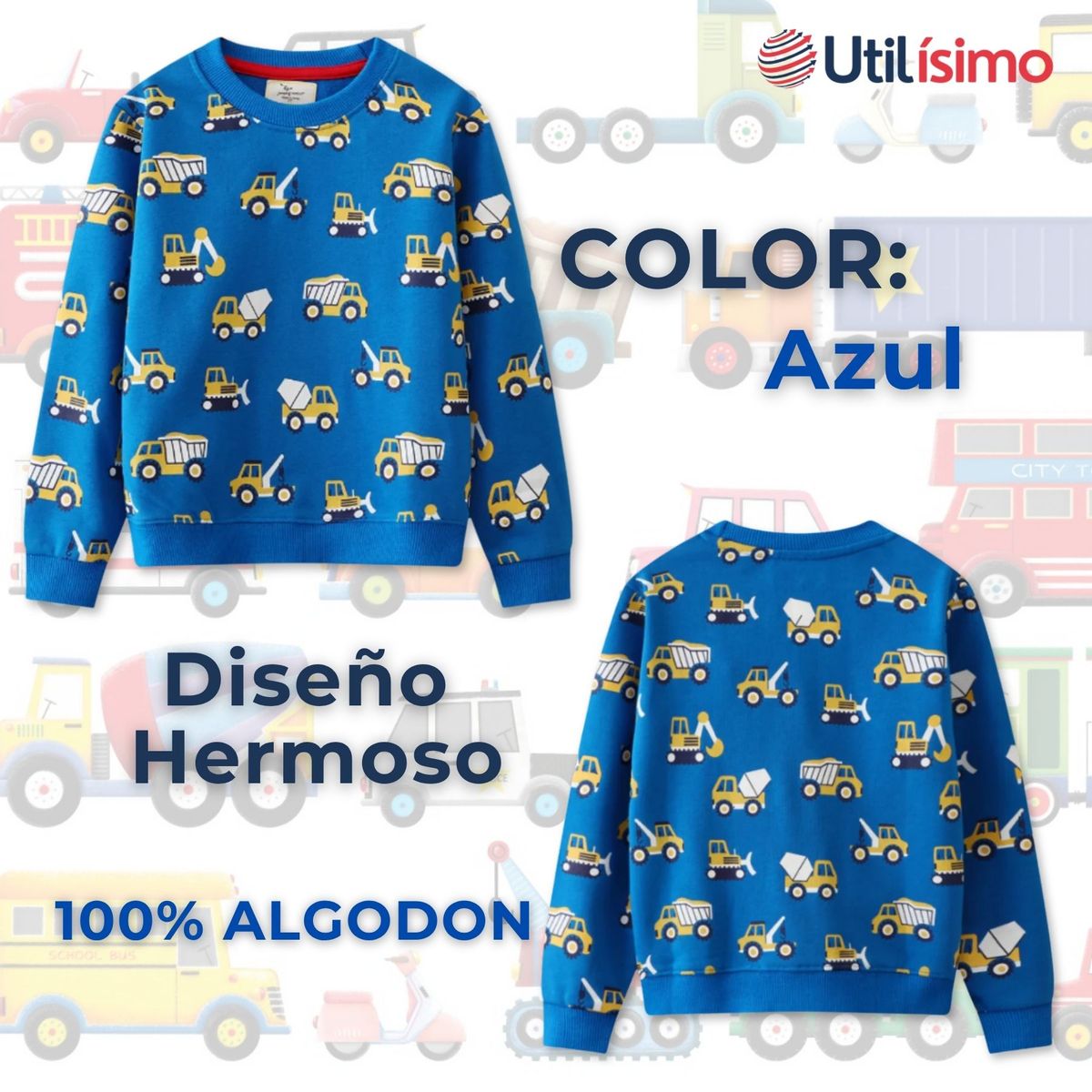 JUMP KIDS - Polerón Algodón Cuello Redondo Niño Azul Claro Grúa