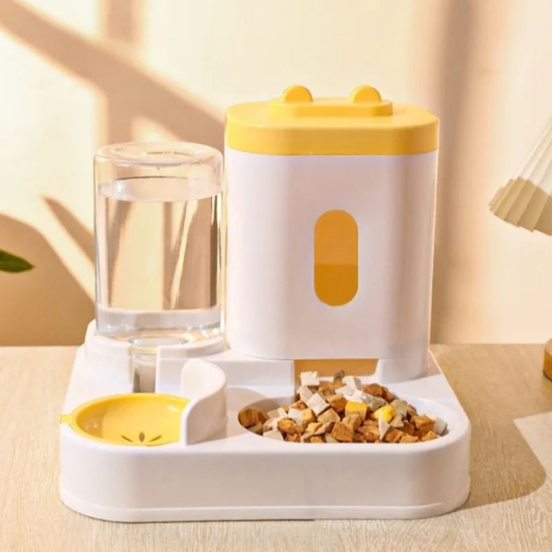 GENERICO - Dispensador Automático De Comida Y Agua Para Mascotas 2en1 Amarillo