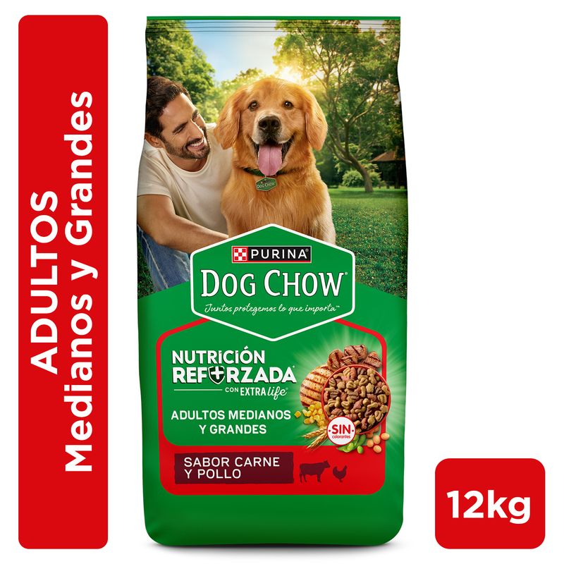 DOG CHOW - Alimento seco para perro DOG CHOW® NUTRICIÓN REFORZADA+ Adultos medianos y Grandes Carne y Pollo 12kg