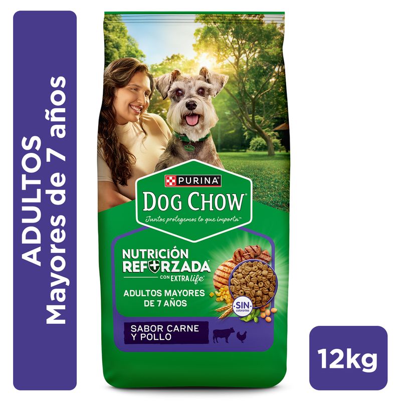 DOG CHOW - Alimento seco para perro DOG CHOW® NUTRICIÓN REFORZADA+ Adultos 7+ Todos los tamaños Longevidad 12kg