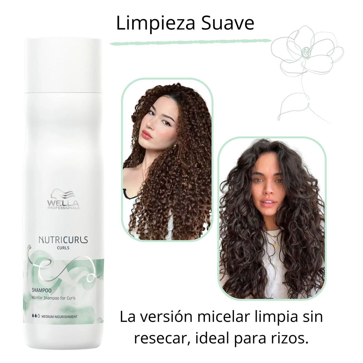 WELLA - Shampoo Nutricurls Micellar 250ml Wella Rizos Hidrata Limpieza Suave