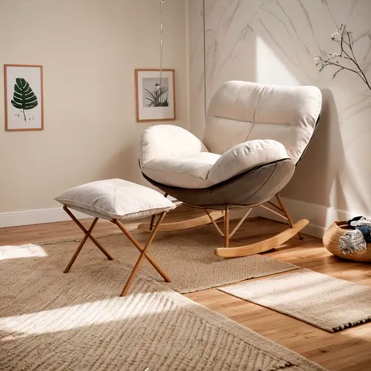 GENERICO - Sillón Mecedora 2 Cuerpos Metal Dorado Con Reposapiés