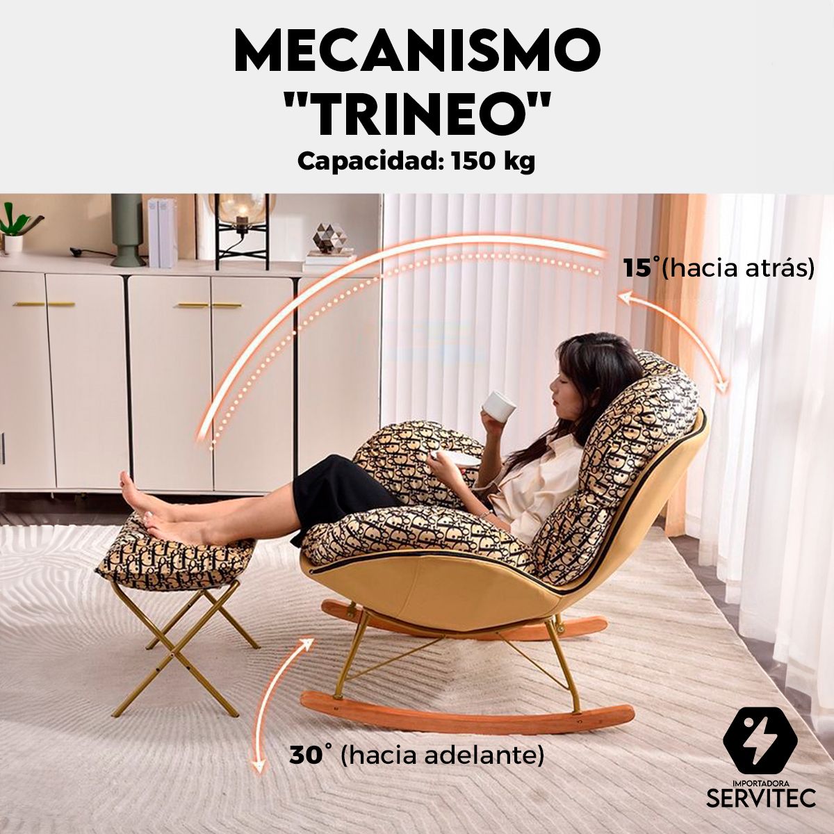 GENERICO - Sillón Mecedora 2 Cuerpos Metal Dorado Con Reposapiés