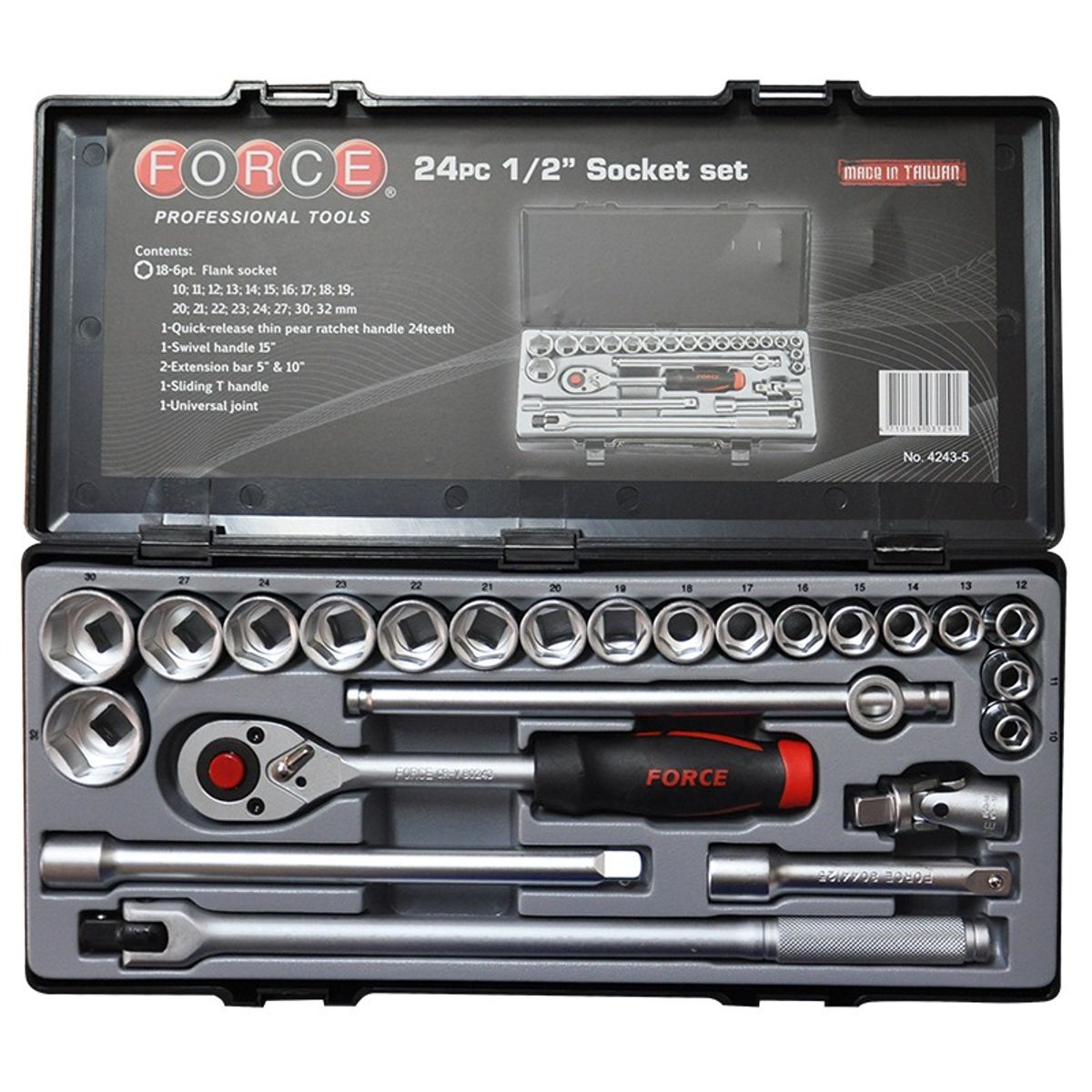 FORCE - Juego De Dados Hexagonales 1/2`` 10-32mm (4223), Force Negro