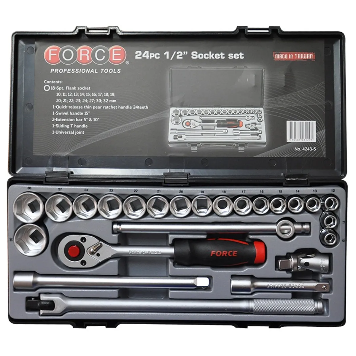 FORCE - Juego De Dados Hexagonales 1/2`` 10-32mm (4223), Force Negro