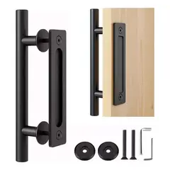 EVERSO - Manilla Tirador Puerta De Granero Metalica Negro 30cm Negeo
