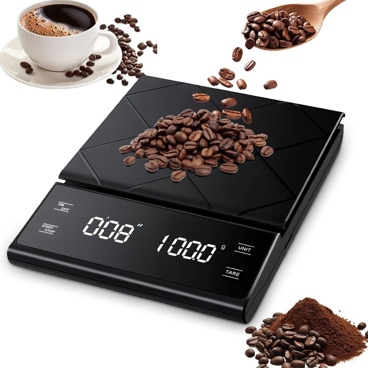 EVERSO - Báscula De Café Balanza Digital Cocina 3 Kg Con Temporizador