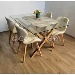 CORI CORI - Comedor Medlock 140x90cms + 4 Sillas Mariposa Ecocuero Wood Beige