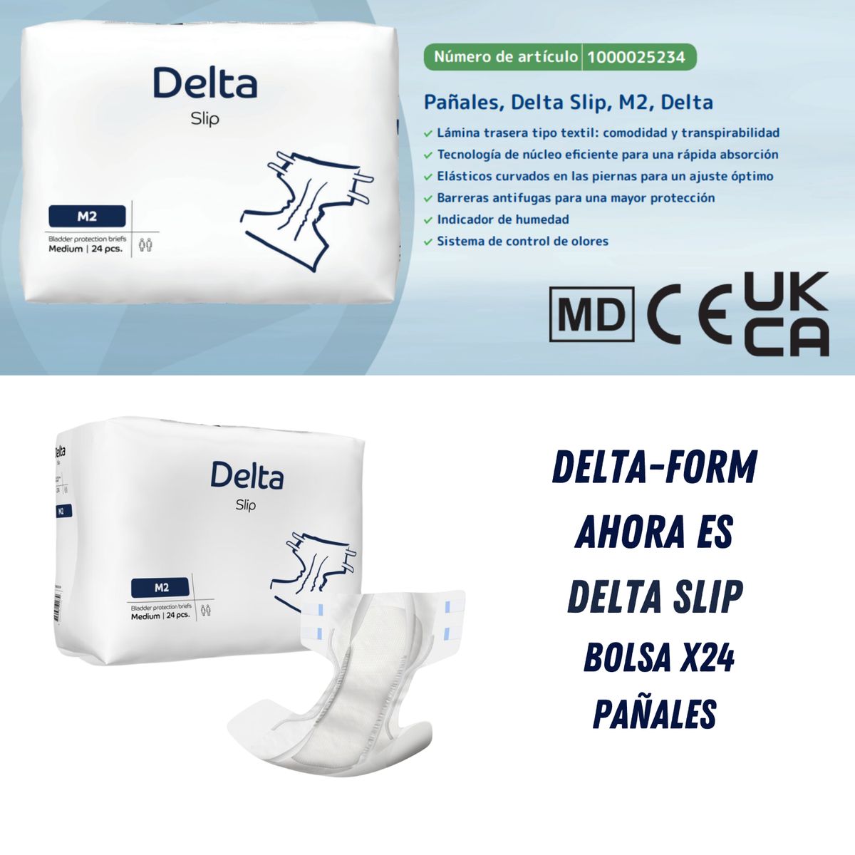 ABENA - Pañal Anatómico Delta Slip M2 Medium, 24 unidades