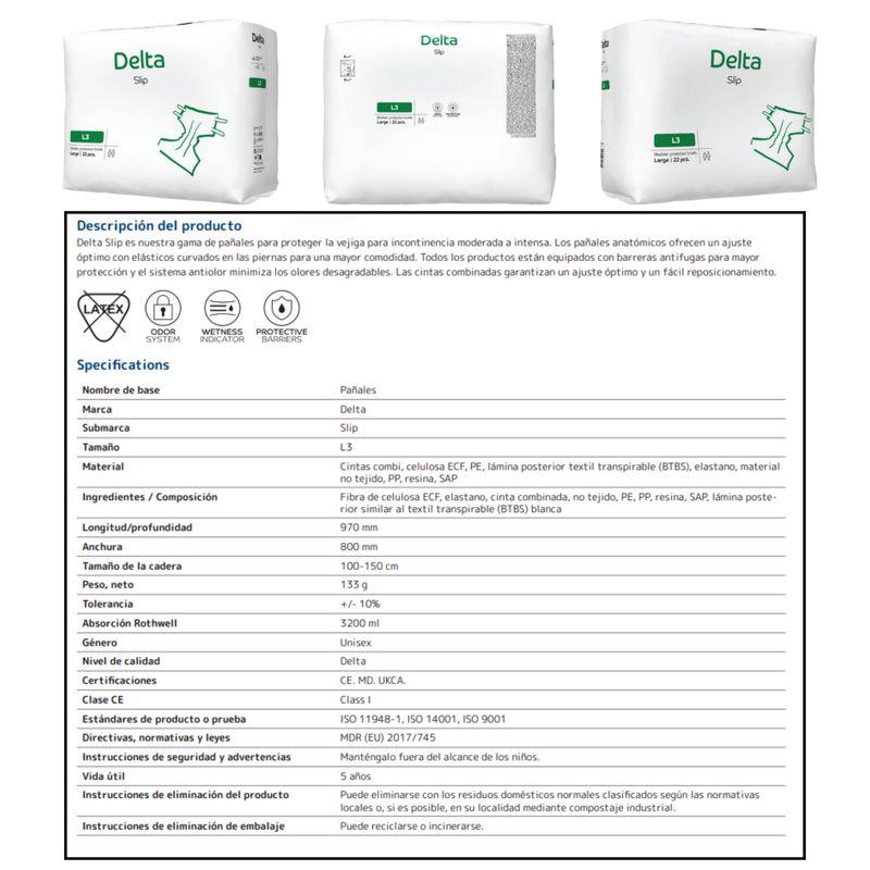 ABENA - Pañal para Adultos Anatómico Abena Delta Slip L3. 22 Unid