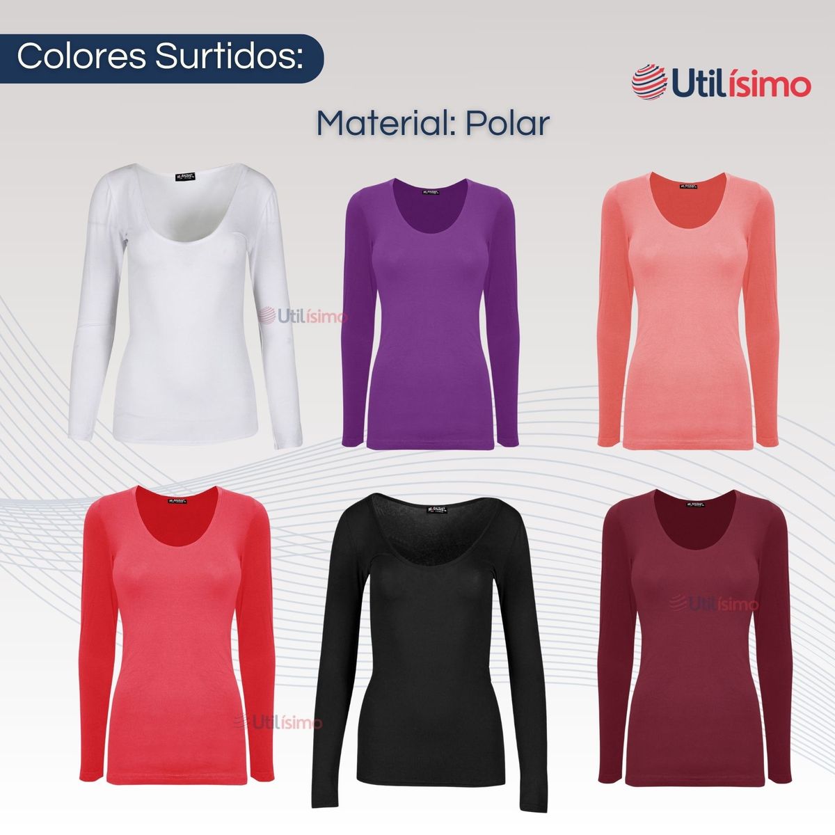 UTILISIMO - Pack 6 Camiseta Polar Manga Larga Primera Capa Mujer Polera