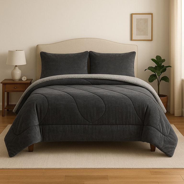 Cobertor Sherpa 2 Plazas Gris Perla Reversible Gris 2 PLAZAS