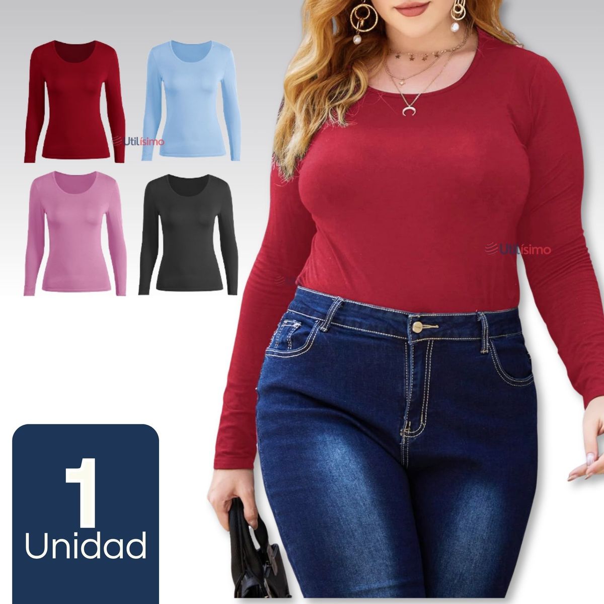 UTILISIMO - Camiseta Bambù Manga Larga Primera Capa Mujer Polera