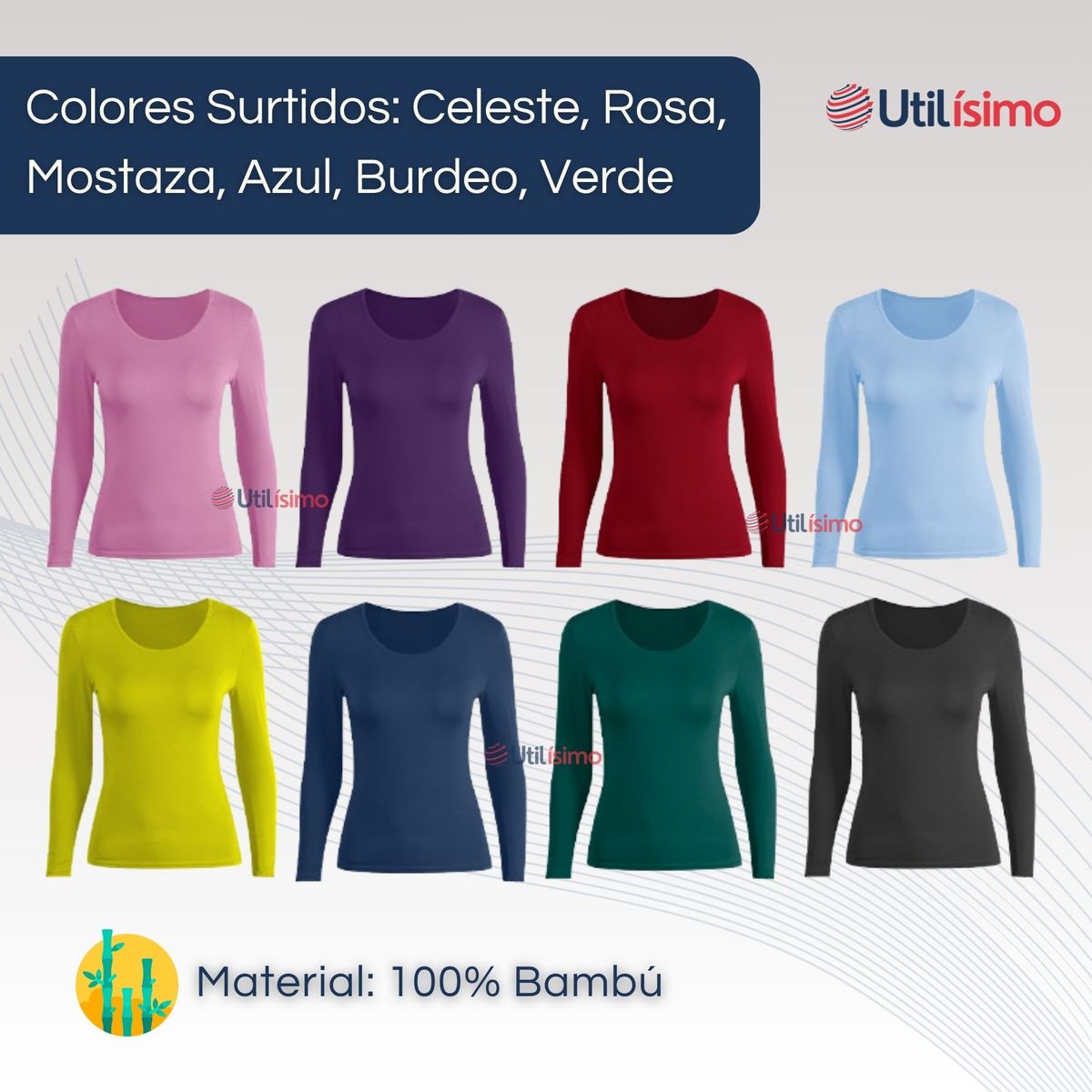UTILISIMO - Pack 6 Camiseta Bambù Manga Larga Primera Capa Mujer Polera