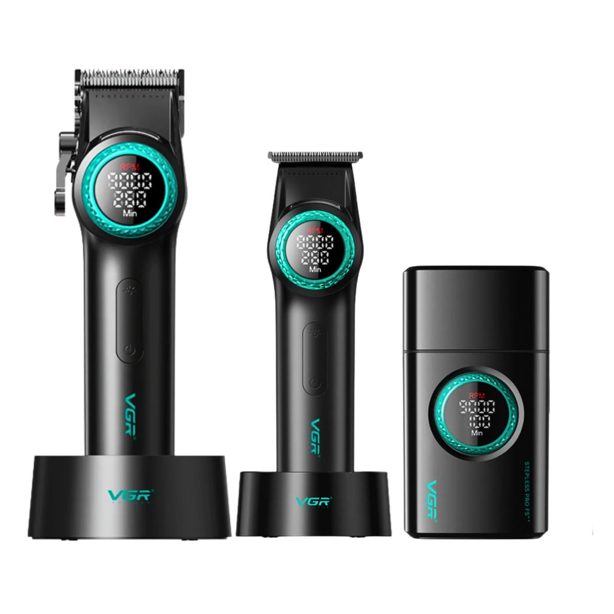 VGR - Barber Combo VGR Cortapelo V001 + Patillera V977+ Shaver V377 Negro