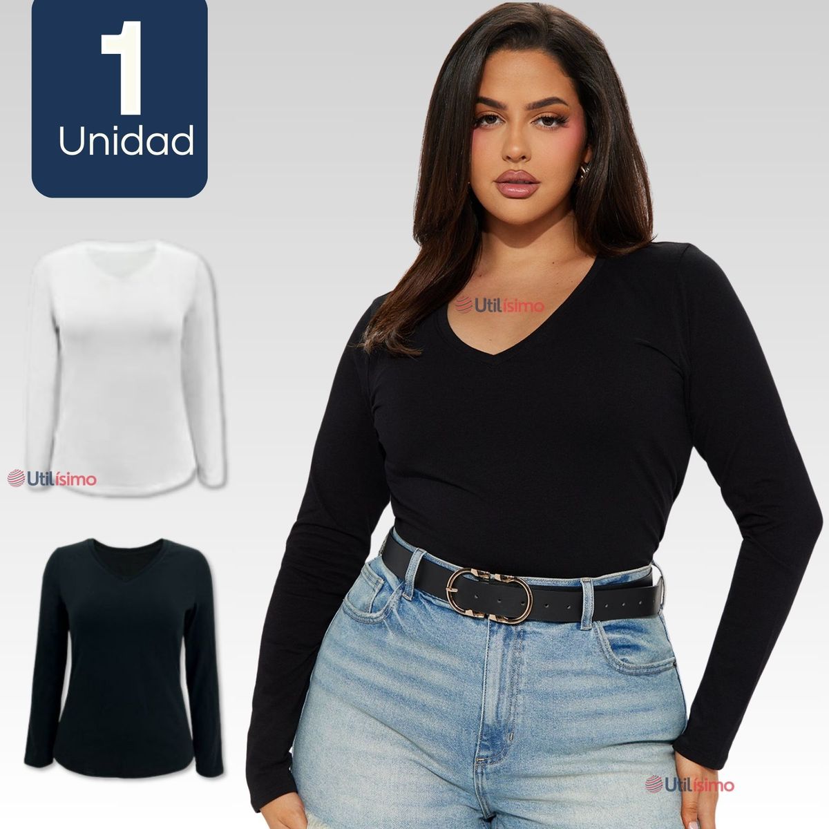 UTILISIMO - Camiseta Bambú Manga Larga Primera Capa Mujer Blanco y negro