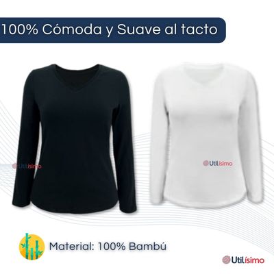 Imagen 2 del producto Pack 3 Camiseta Bambú Manga Larga Primera Capa Mujer Blanco y negro