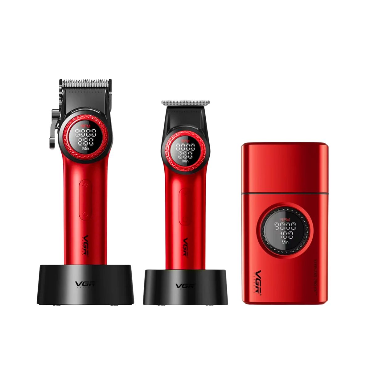 VGR - Barber Combo VGR Cortapelo V001 + Patillera V977+ Shaver V377 Rojo