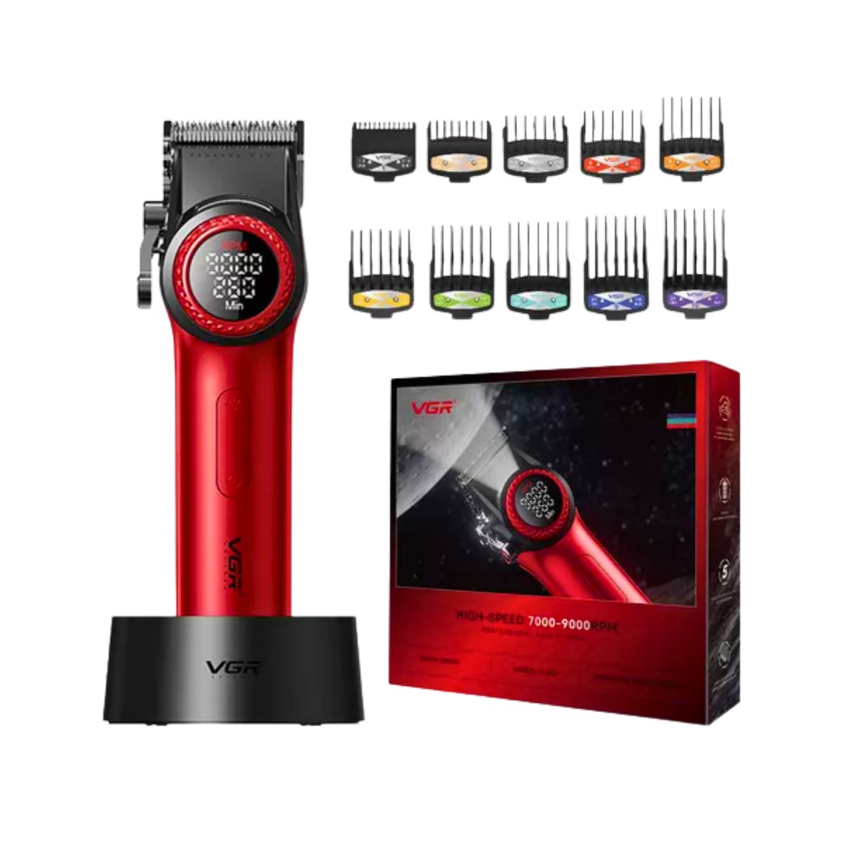 VGR - Barber Combo VGR Cortapelo V001 + Patillera V977+ Shaver V377 Rojo