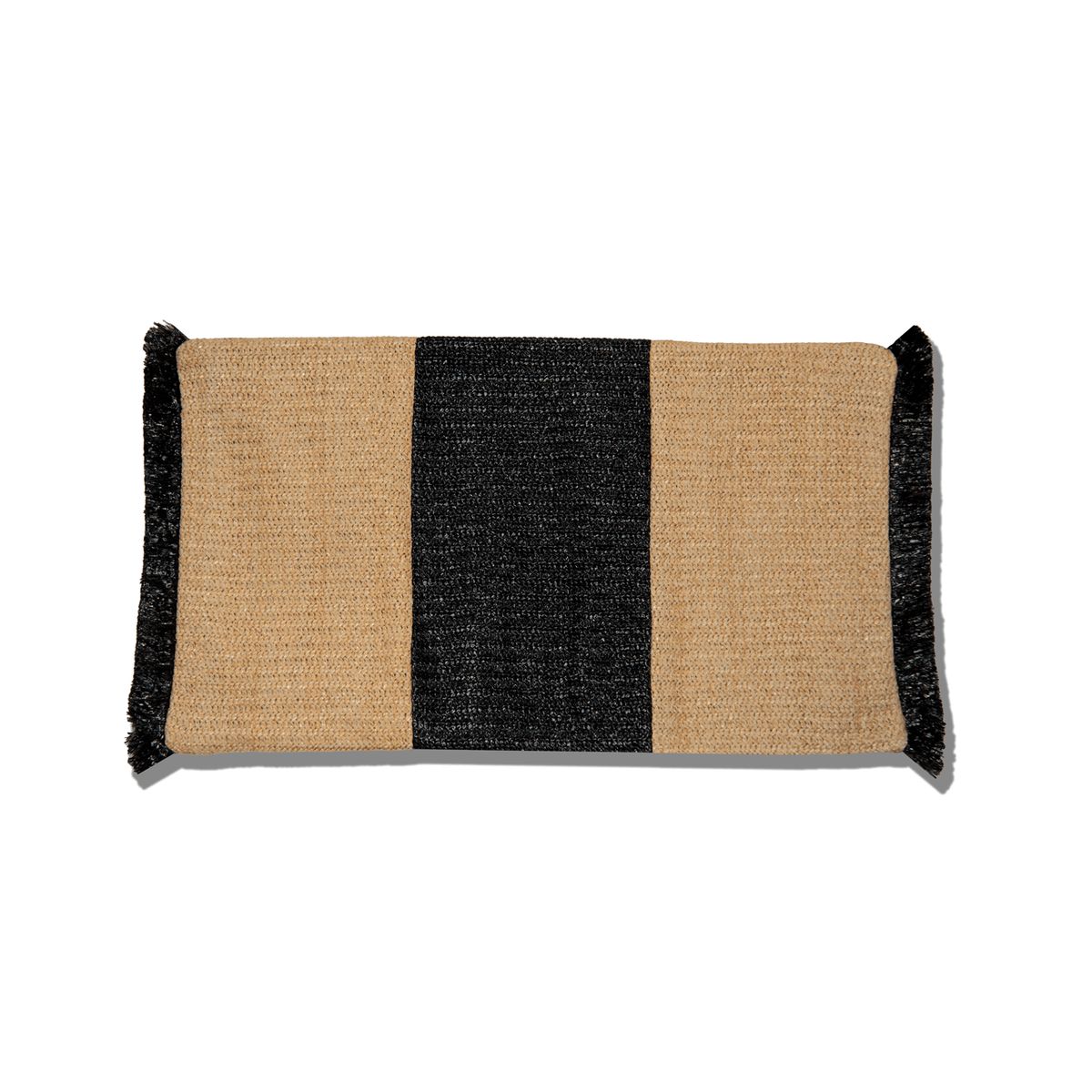 VADELL - Funda de cojín de rafia beige y negro con flecos negros de 30 x 50 cm