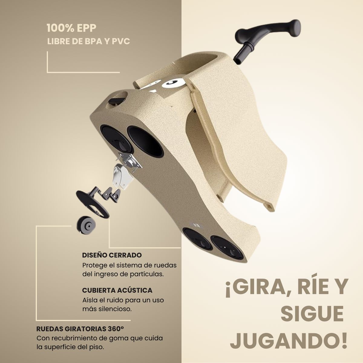 EPOLY - Poly Go Caminador Bebés Niños 4 En 1 Material Seguro Beige