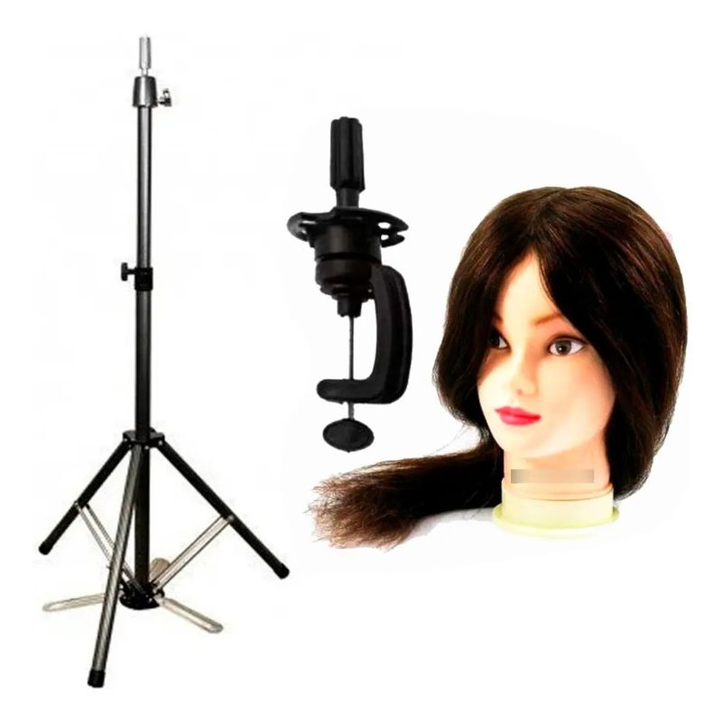 GENERICO - Atril Pedestal Para Cabeza Tecnica+Cabeza Sintetica Cafe oscuro Aletas