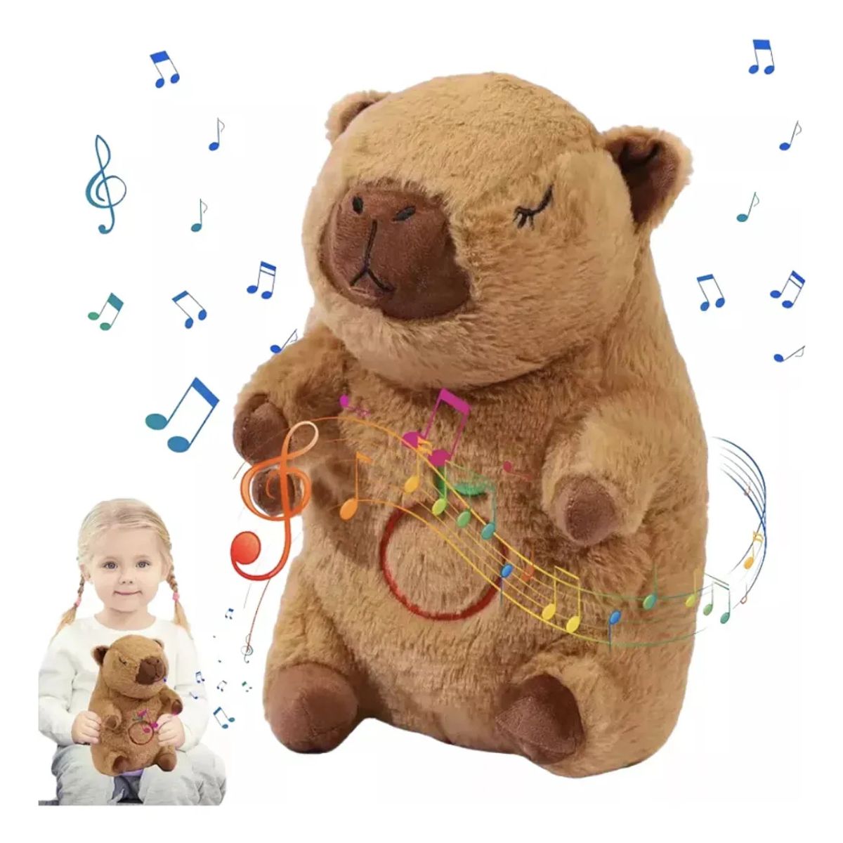 PUREPOWER - Peluche Capibara Que Respira Para Dormir Con Luz y Sonido