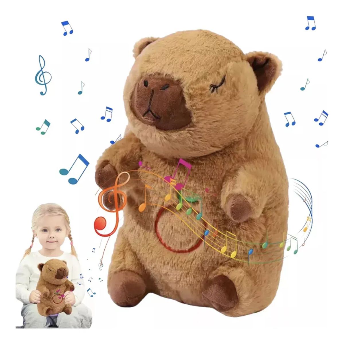 PUREPOWER - Peluche Capibara Que Respira Para Dormir Con Luz y Sonido