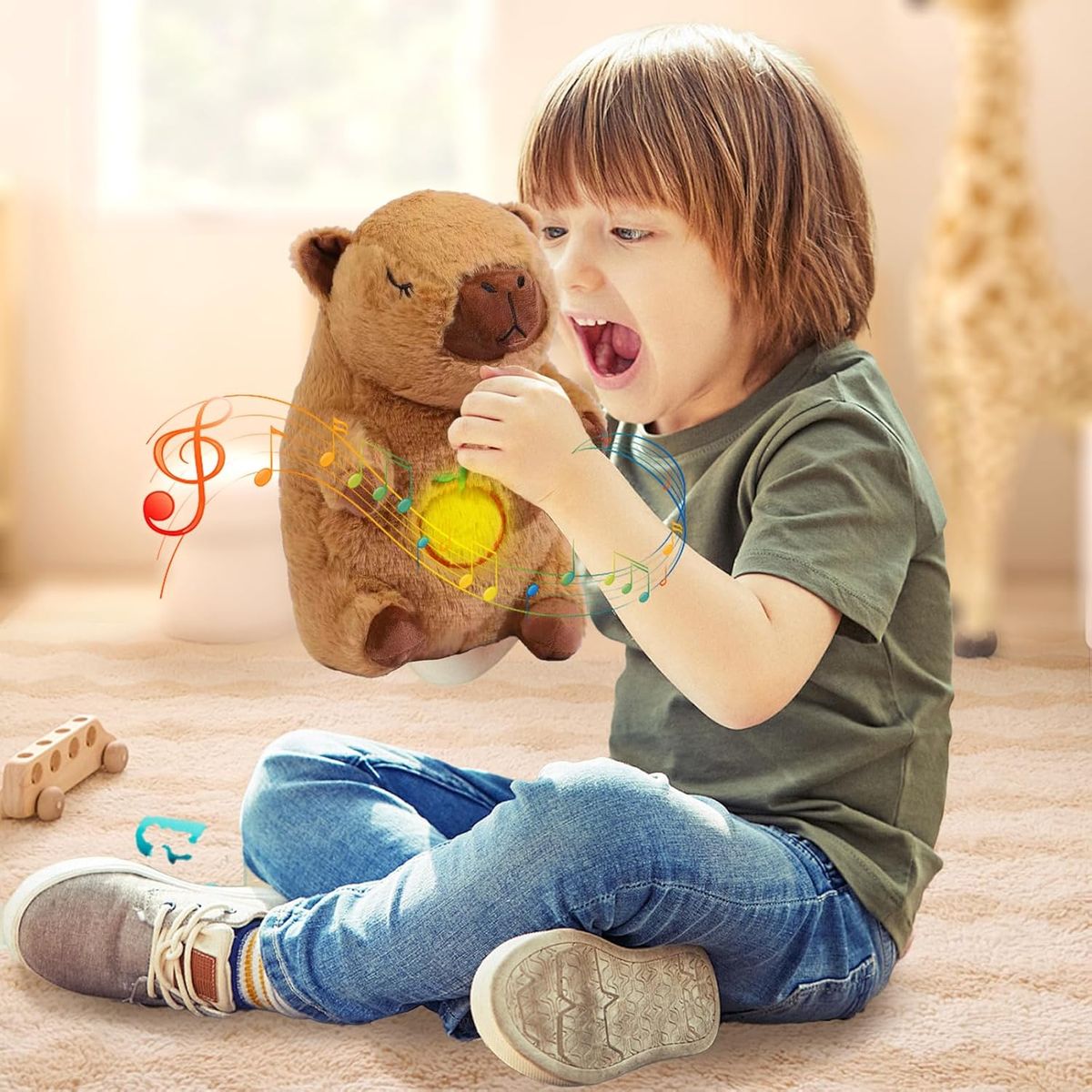 PUREPOWER - Peluche Capibara Que Respira Para Dormir Con Luz y Sonido