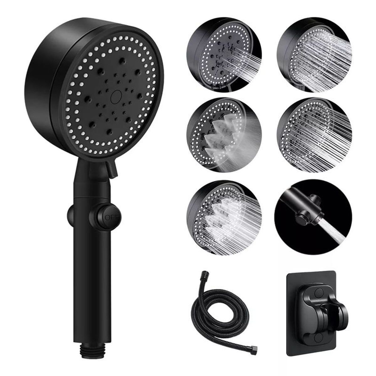 GENERICO - Cabezal Ducha Telefono Negro Aumenta Presion Presurizado