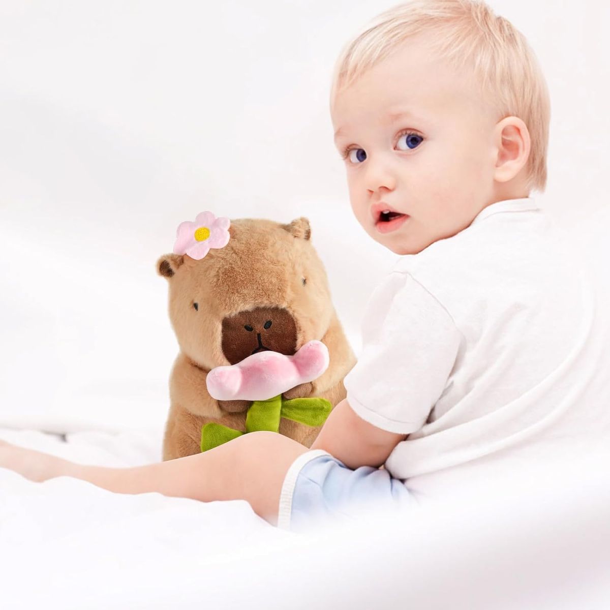 PUREPOWER - Peluche Capibara con Flores Kawaii - Almohada Regalo Niños11