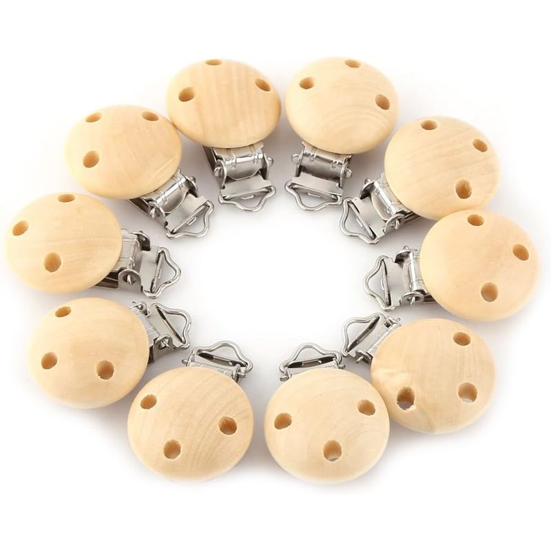 KUANGYE - 10 Clip De Madera Color Natural Para Portachupetes
