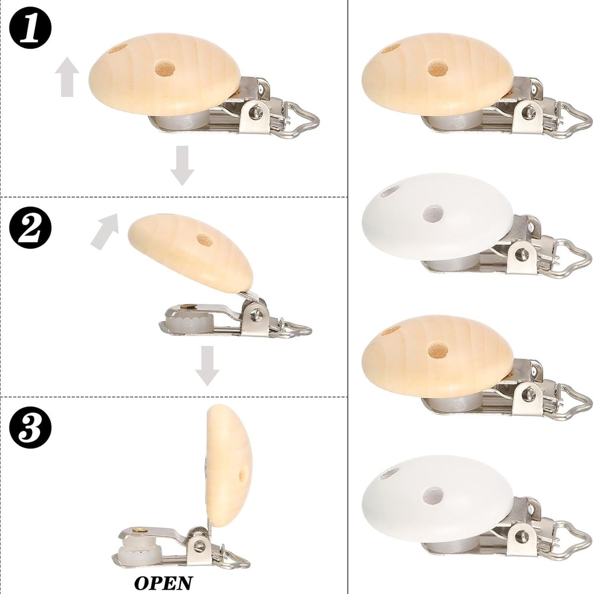 KUANGYE - 10 Clip De Madera Color Natural Para Portachupetes