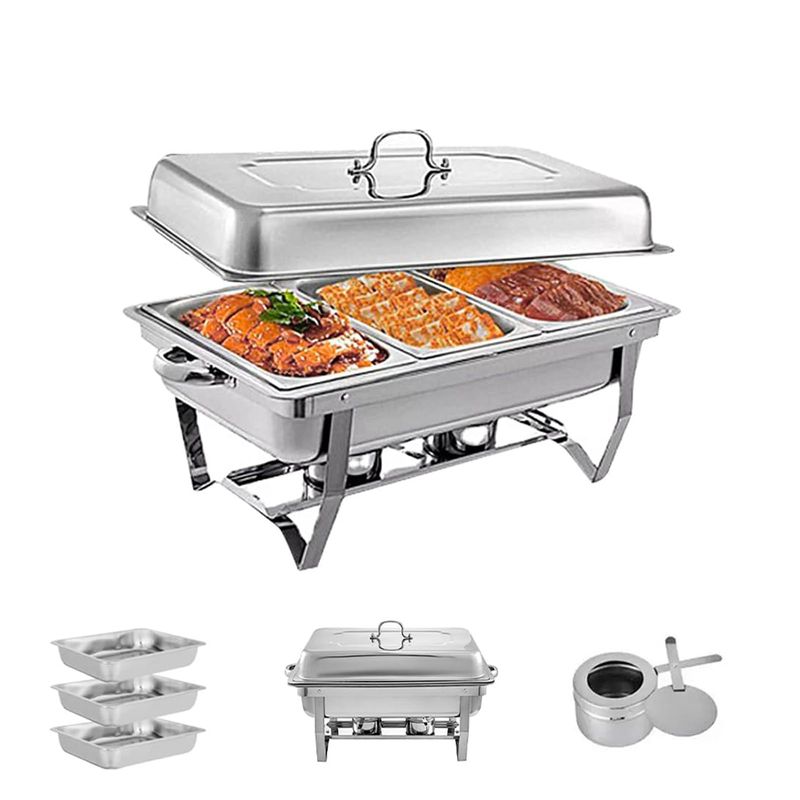 GENERICO - Calienta Buffet Acero Inoxidable Plegable 3 Bandejas 9l