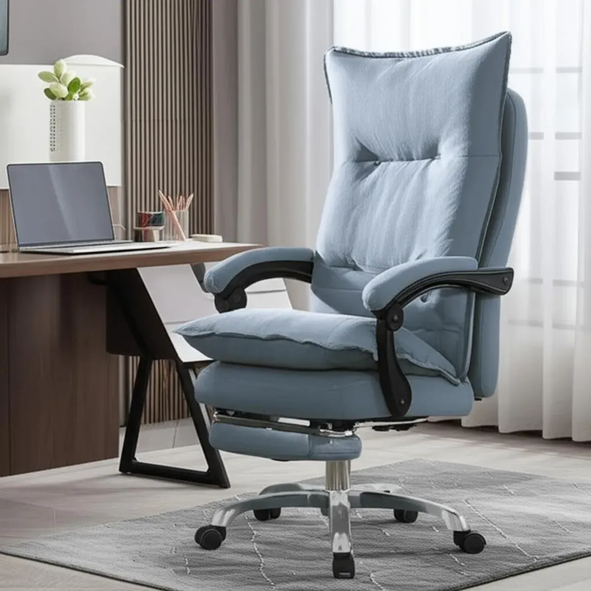 ANYHOGAR - Silla Jefe De Oficina Crusec De Tela Con Reposapiés