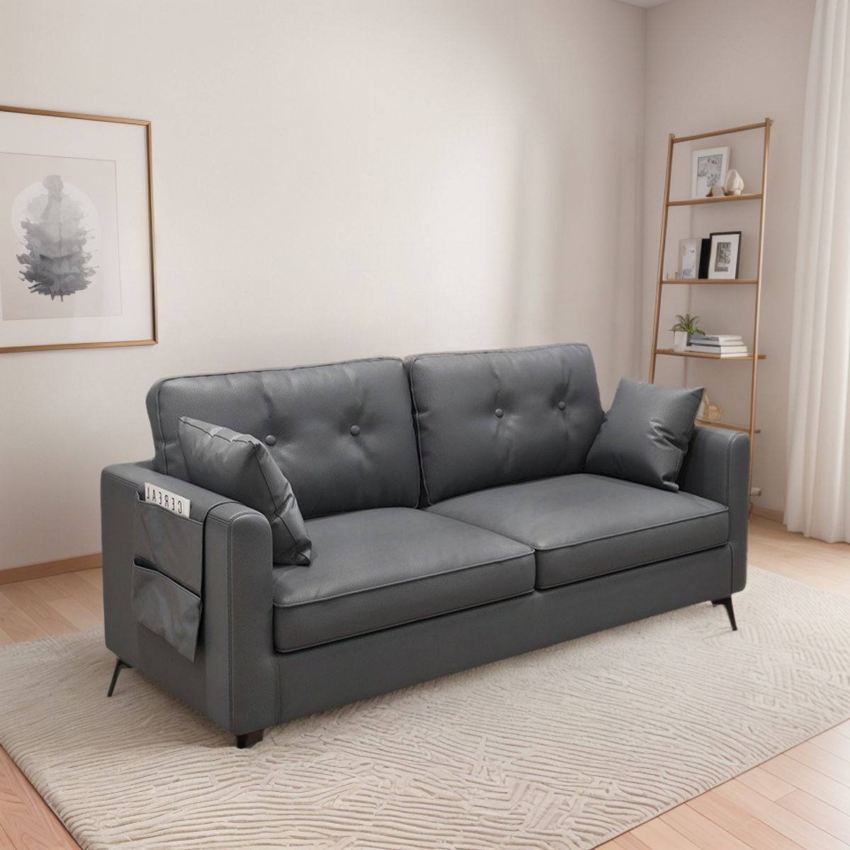 ANYHOGAR - Cómodo Sofá De Tres Plazas De Cuero Gris