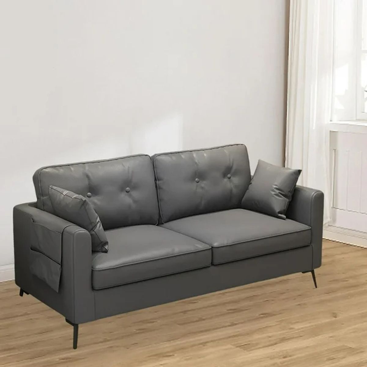 ANYHOGAR - Cómodo Sofá De Tres Plazas De Cuero Gris