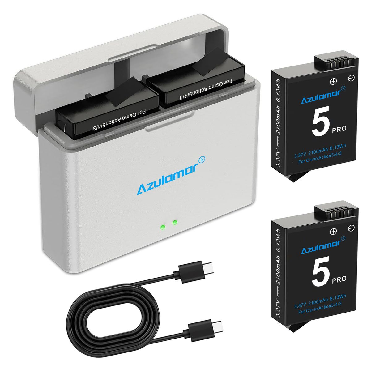 AZULAMAR - 2x Baterías Y Cargador Juego Para Dji Action 5 Pro 4 3