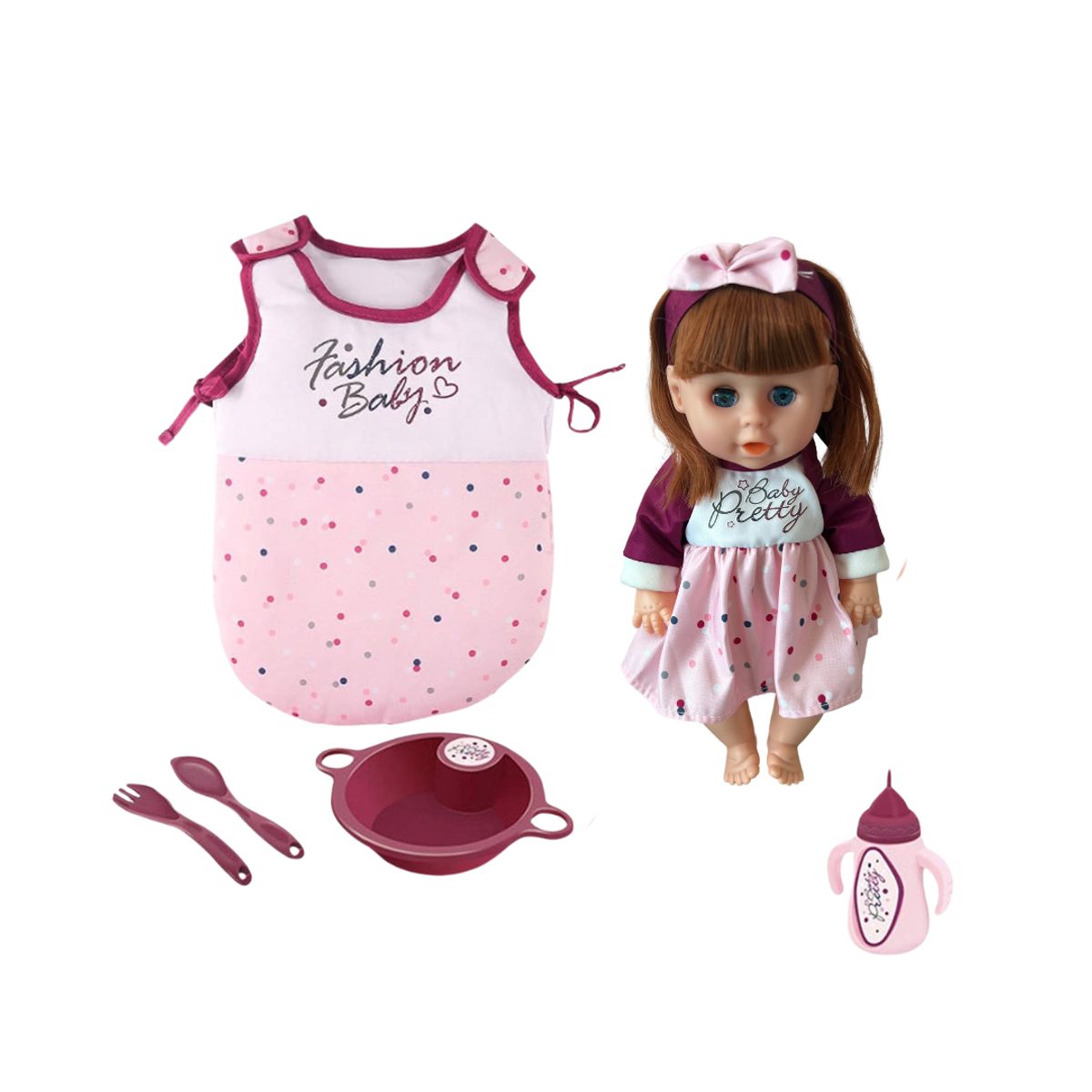 GENERICO - Muñeca Hace Pipi sonido Con Saquito De Dormir + Accesorios