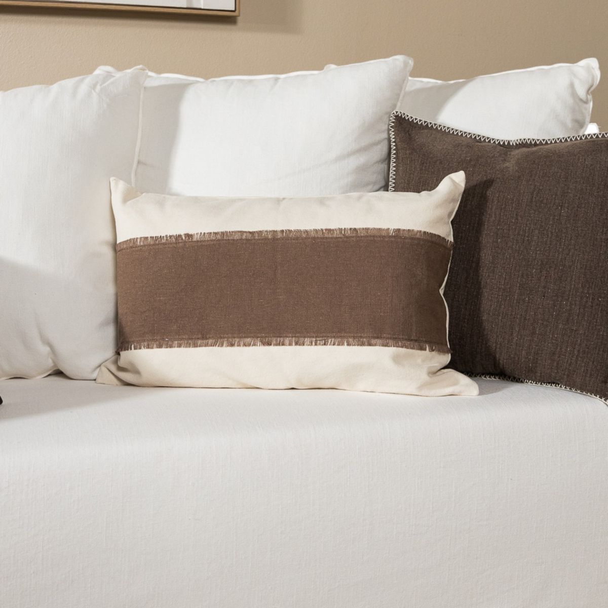AMOBLE - Funda Cojin Villar Brown Patch 60X40 Amoblé