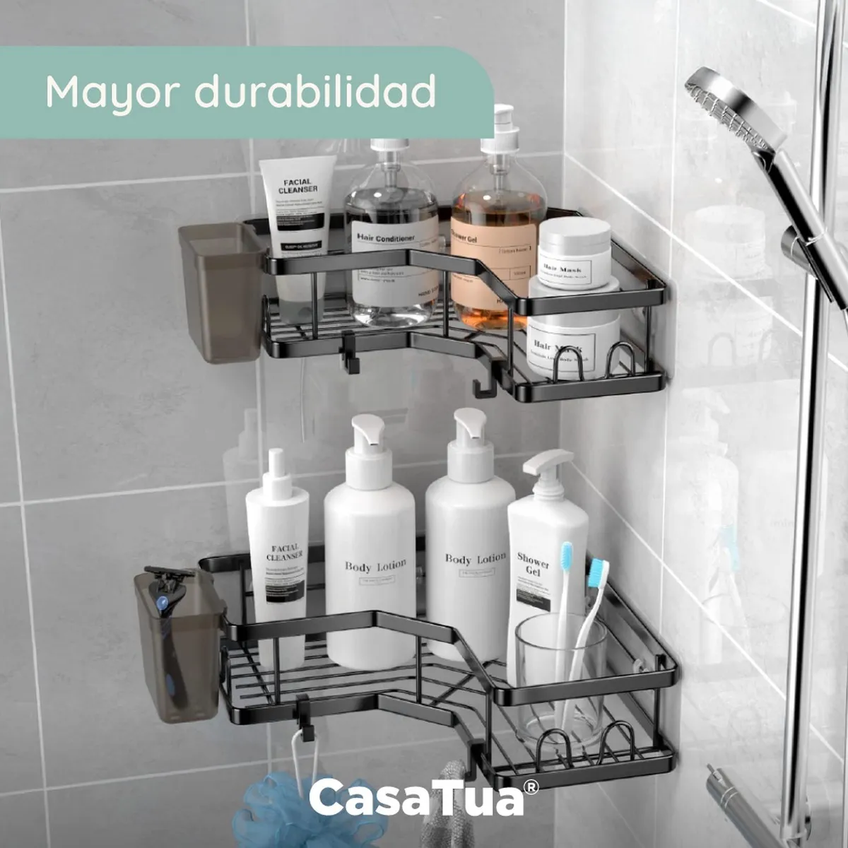 CASATUA - Organizador De Ducha Repisa Baño + Jabonera Set 3 Inoxidable