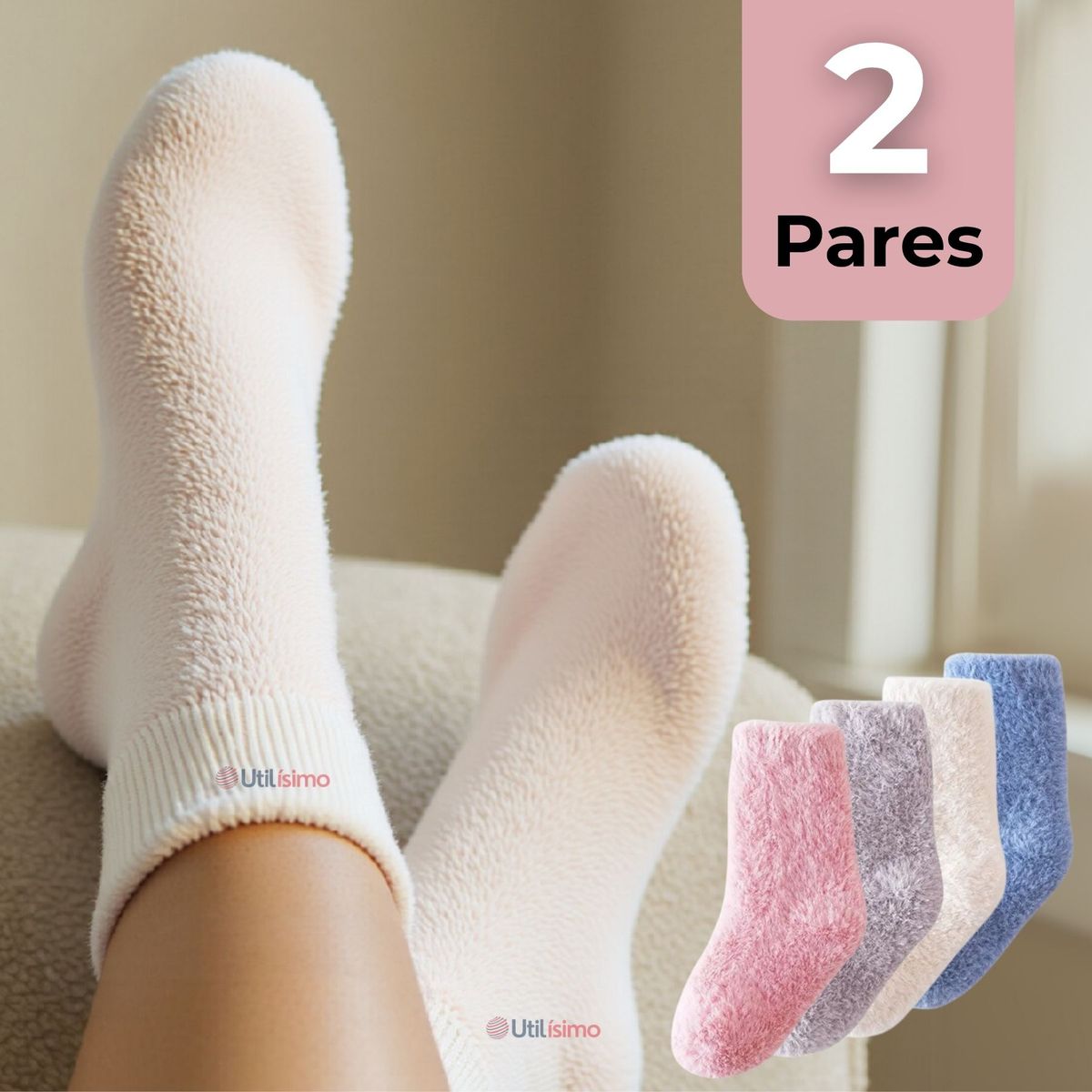 JUMP KIDS - 2 Pares Calcetines Térmicos Poliéster Peluditos Niña Colores Surtidos